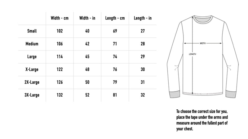 Size chart for Dipping Out Longsleeve - Black